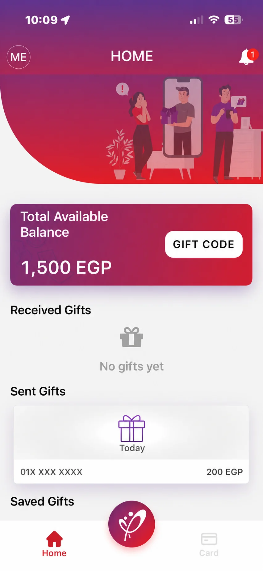 Tahado home screen with private details removed